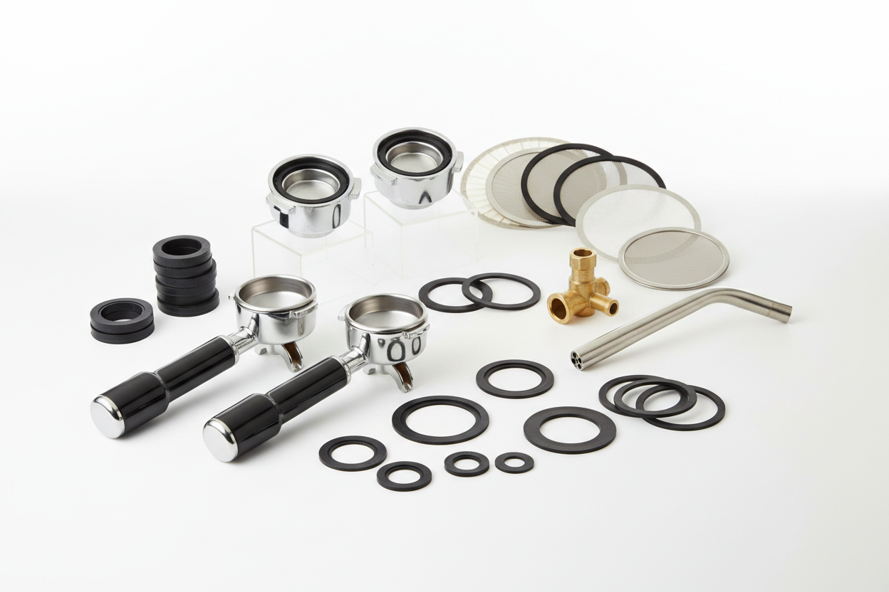 Coffee machine spare parts including pumps, group seals, valves and portafilters for domestic and commercial espresso machine repairs – appliance spare parts Australia