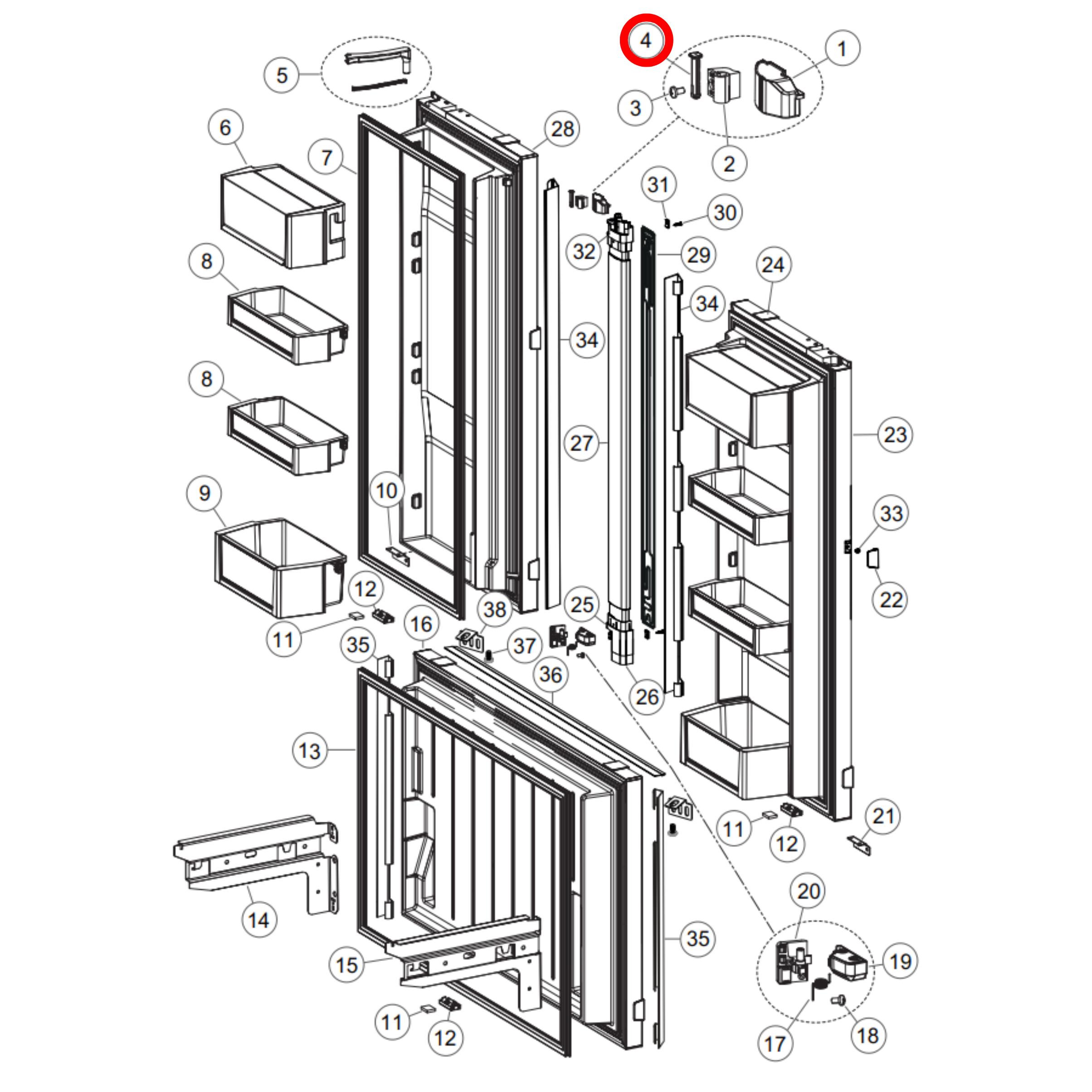837014 Fisher & Paykel Fridge Top Flapper Pin