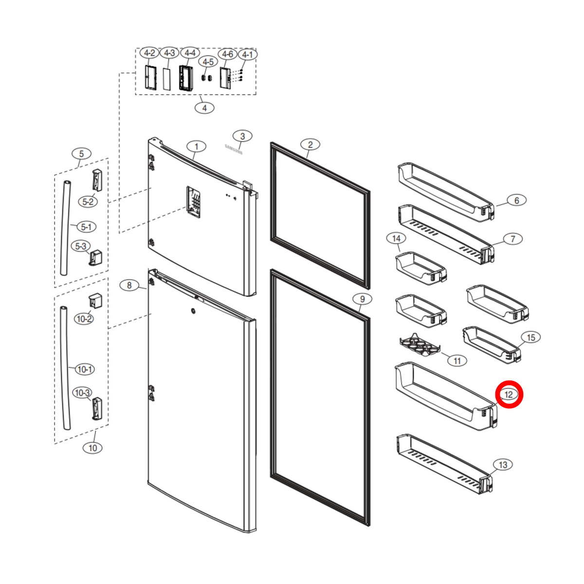 Parts diagram showing DA63-04791A for Samsung fridge models