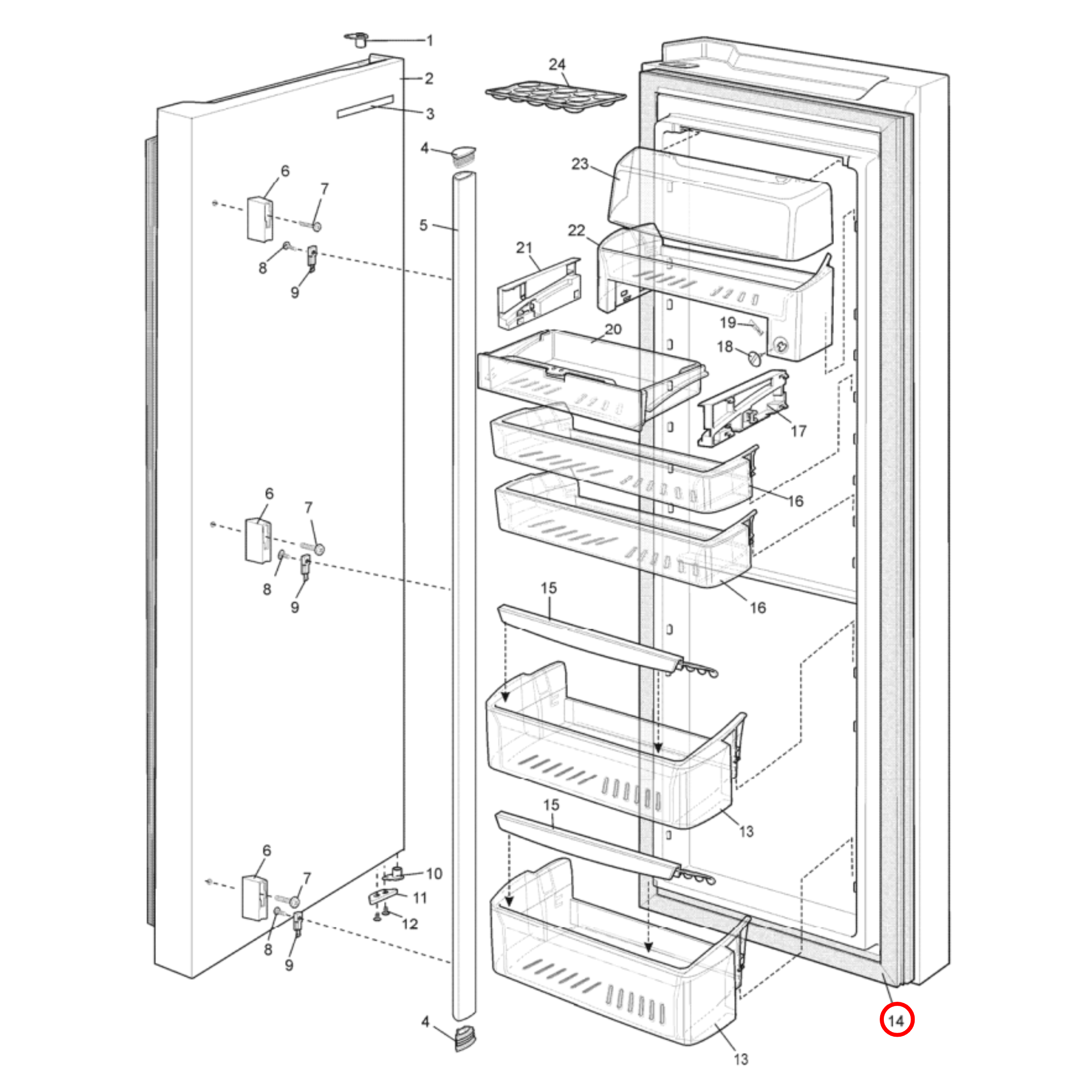 85814588407 Electrolux, Simpson, Westinghouse Fridge Door Seal - 1458840, 1445768K