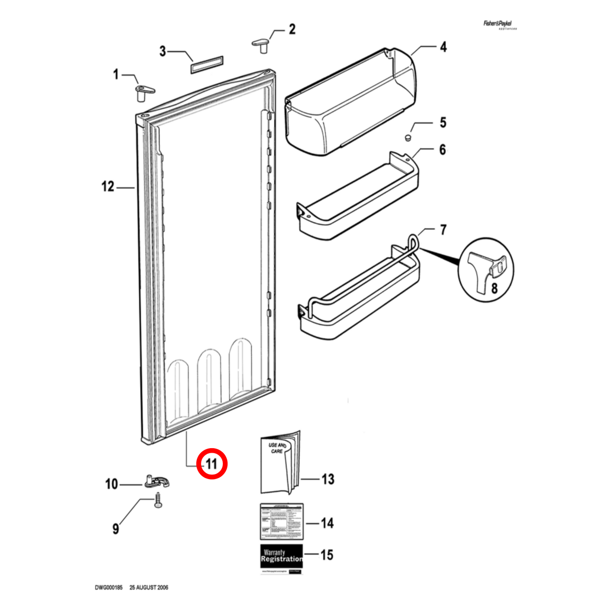 Parts diagram showing 818940P for Fisher & Paykel fridge models