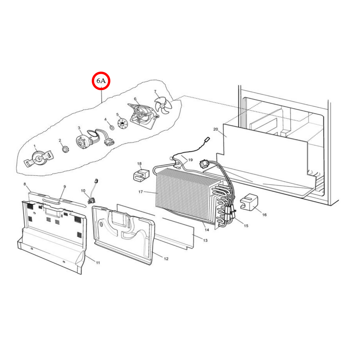 Parts diagram showing 811975407 for Electrolux, Kelvinator & Westinghouse fridge models