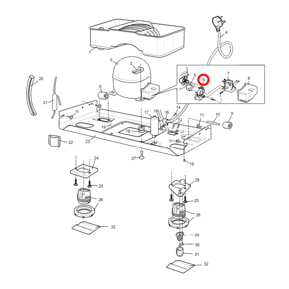 Parts diagram showing 1441033 for Electrolux & Westinghouse fridge models