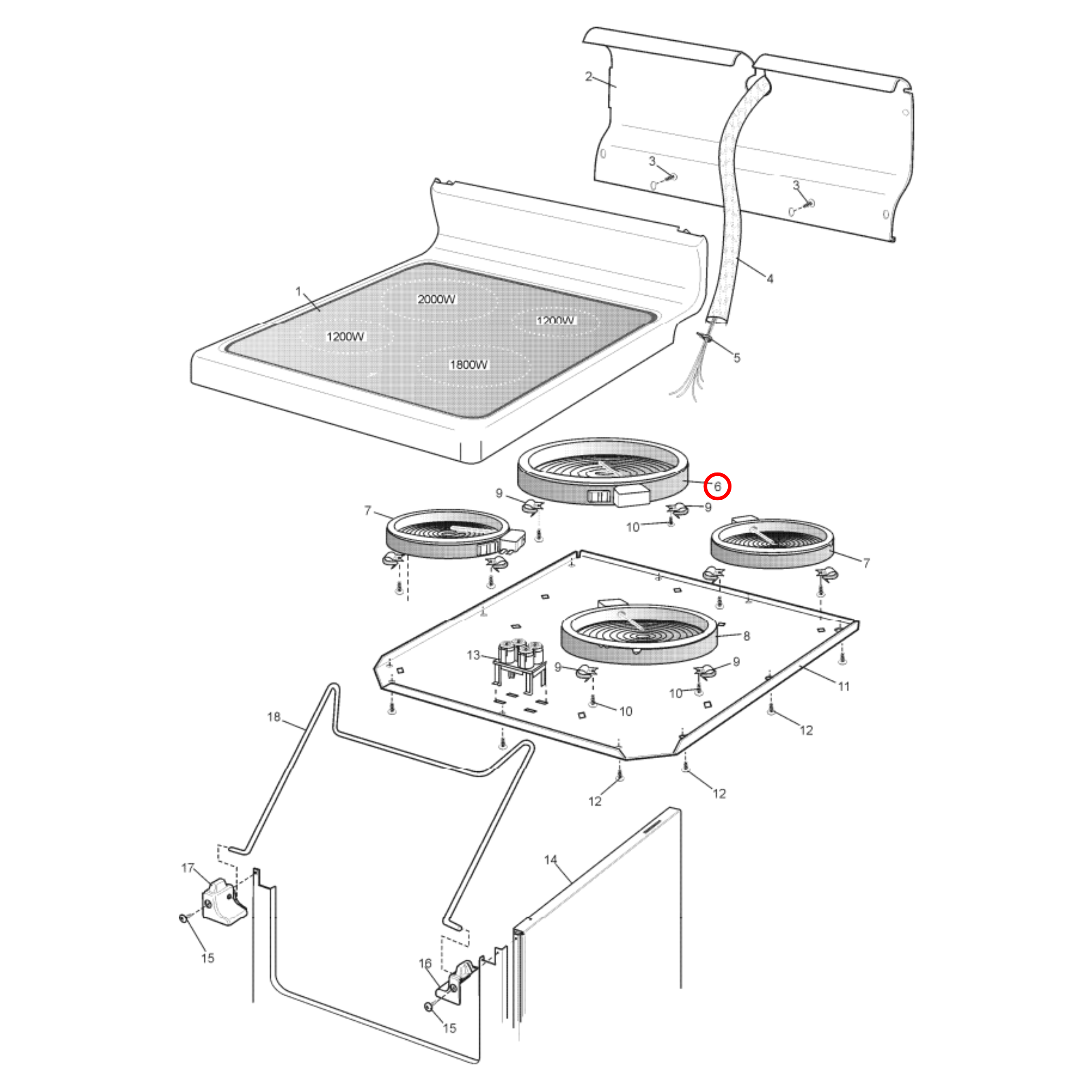 4055673679 Chef, Electrolux, Westinghouse Cooktop Stove Ceramic Element 215MM 2000W - 389072831E