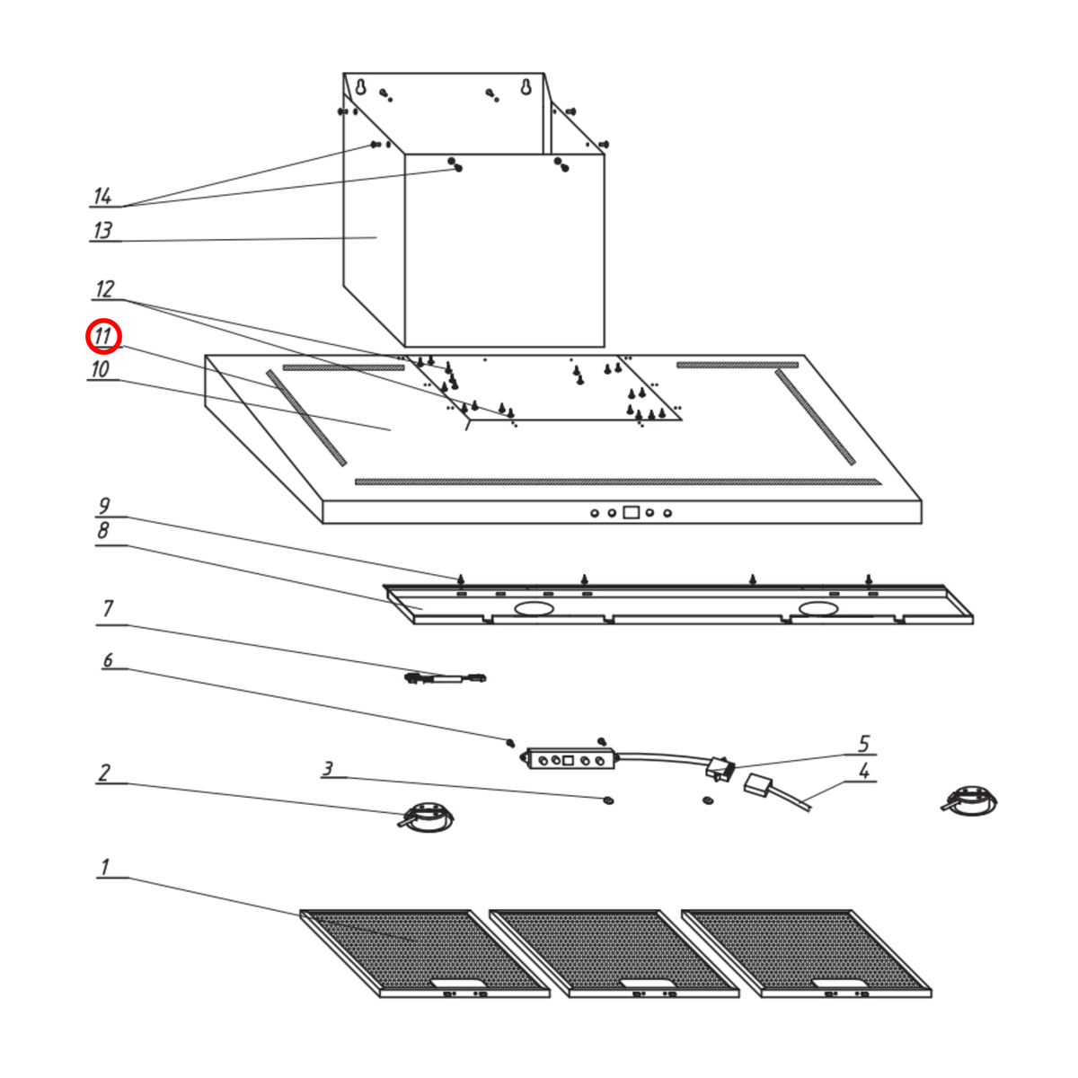 Parts diagram showing 91034002 for Technika rangehood models
