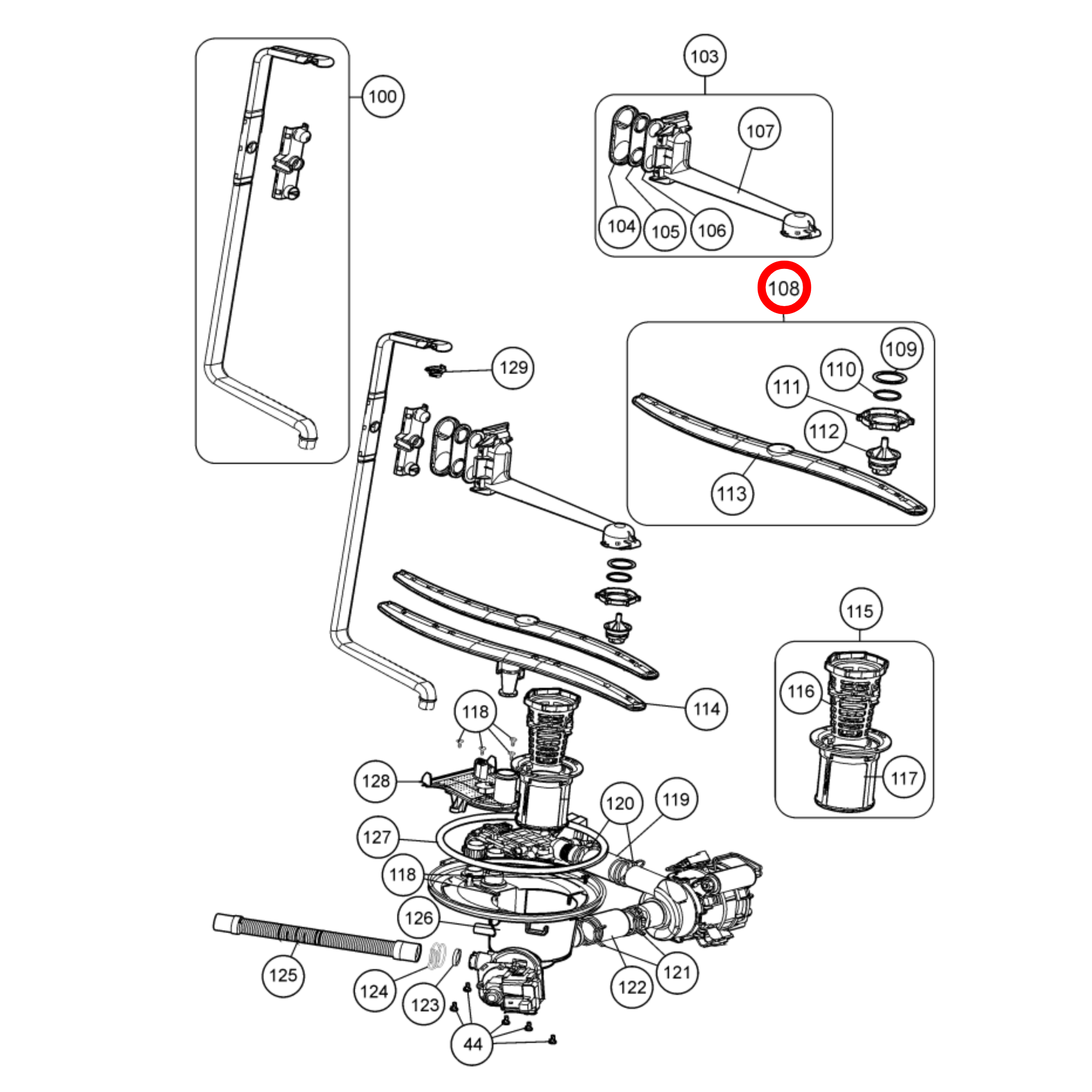 4055901591 Westinghouse Dishwasher Upper Basket Spray Arm - 42021921