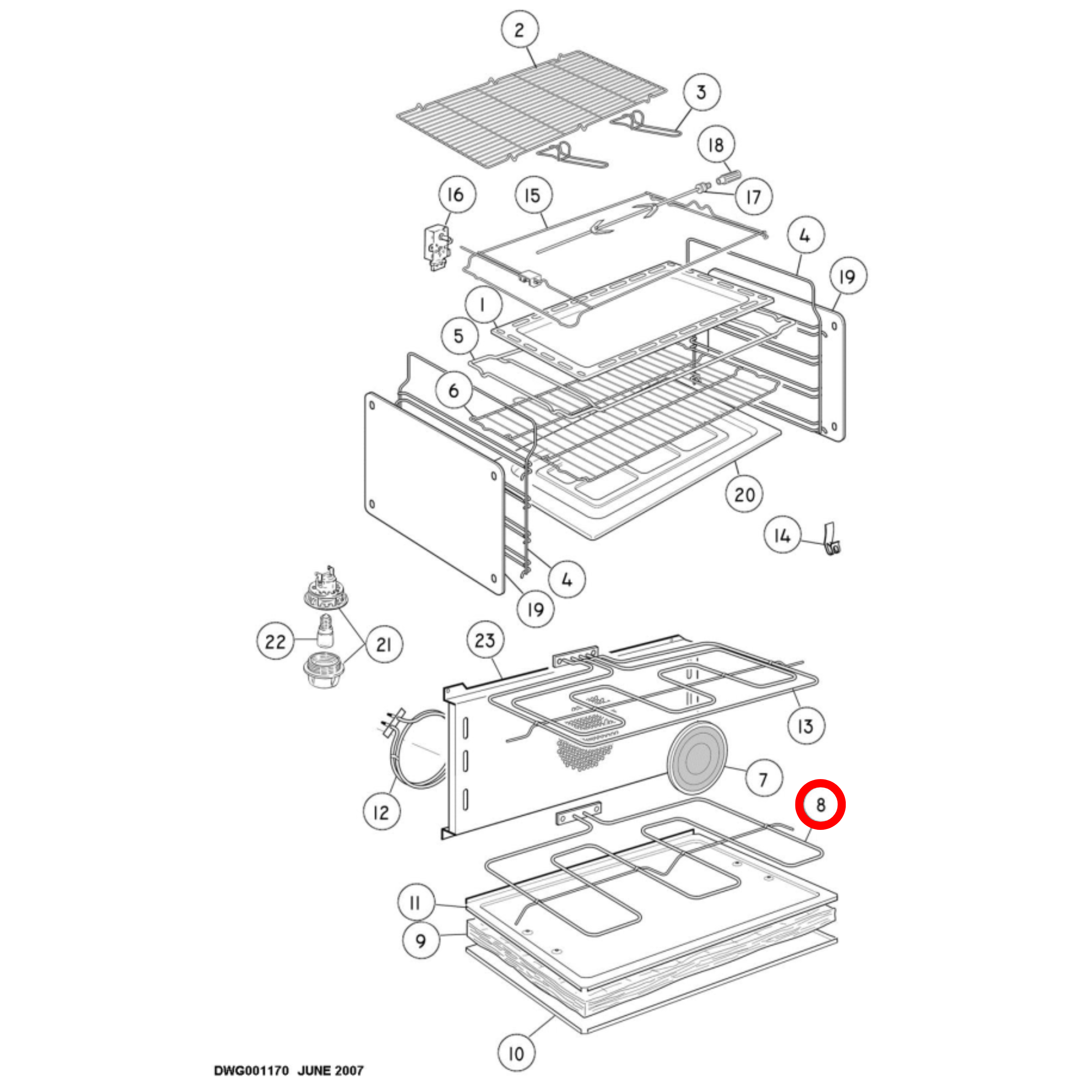 573648 Delonghi, Fisher & Paykel, Kleenmaid, Lofra Oven Bottom Oven Element 2050W - 062073004