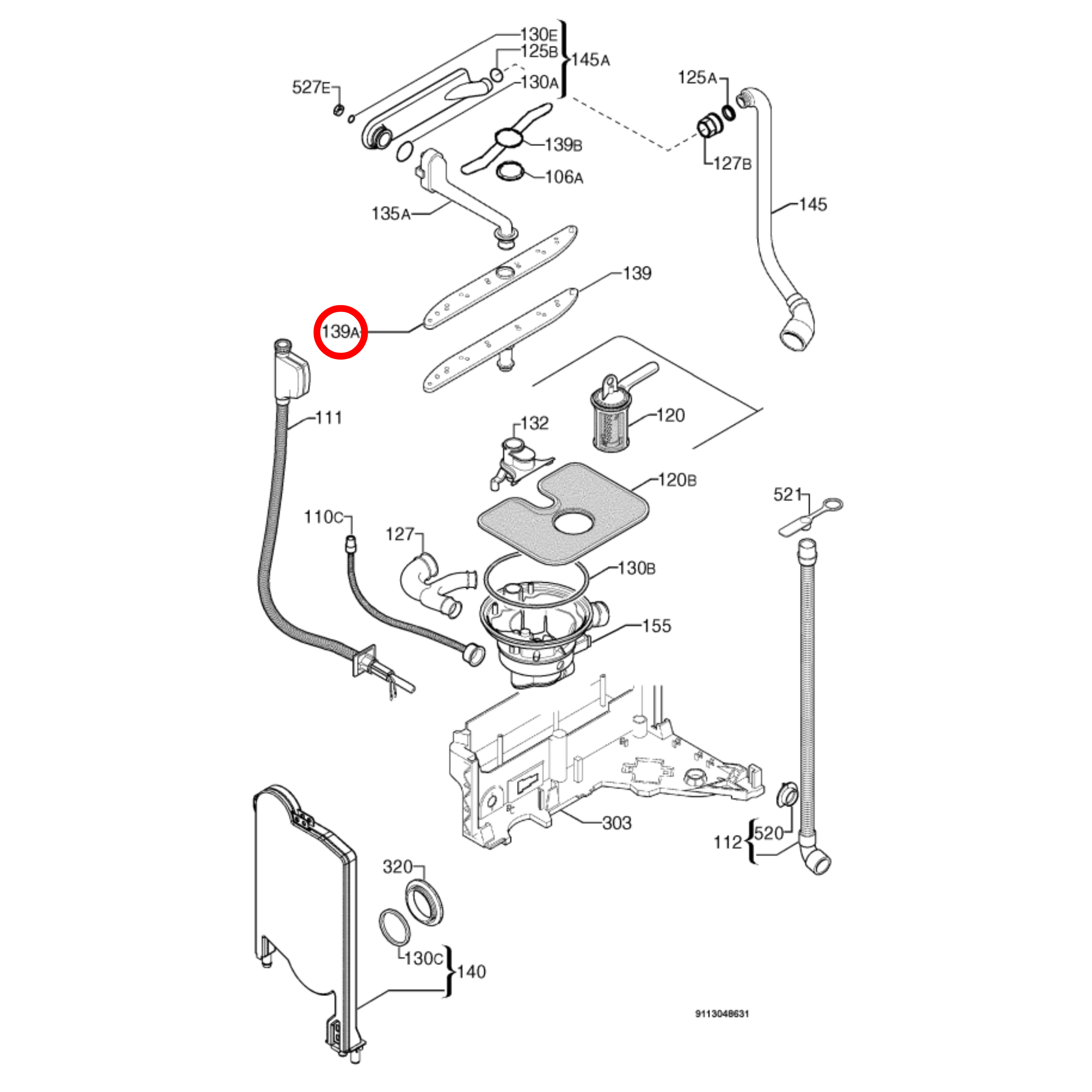 1526520307 Electrolux, Westinghouse Dishwasher Upper Spray Arm