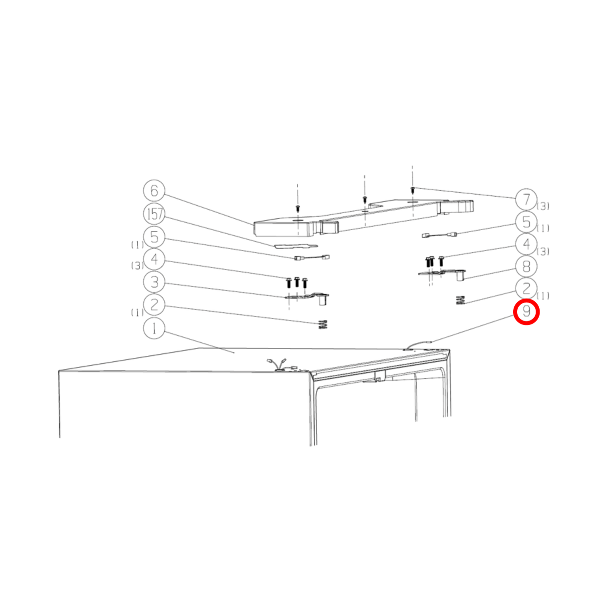 Parts diagram showing K1057041 for Hisense fridge models