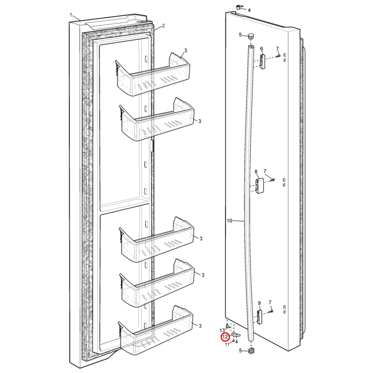 Parts diagram showing 50284452005 for Westinghouse fridge models