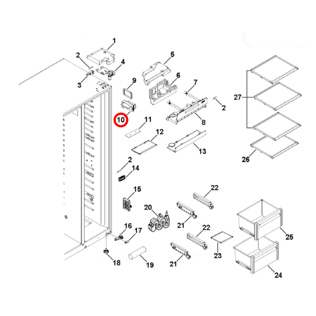 Parts diagram showing H00609340017 for Fisher & Paykel & Haier fridge models