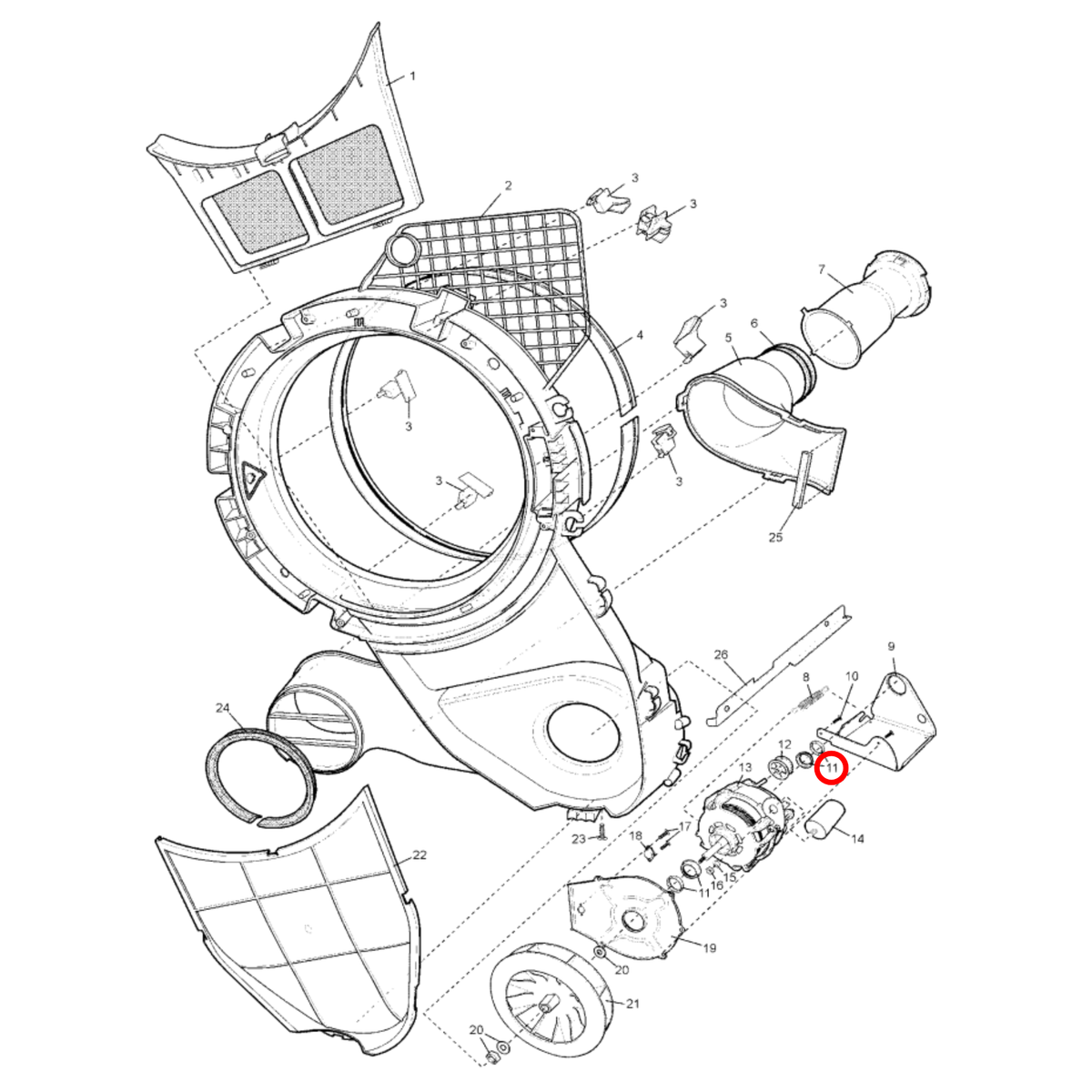Parts diagram showing 4055574620 for Electrolux dryer models