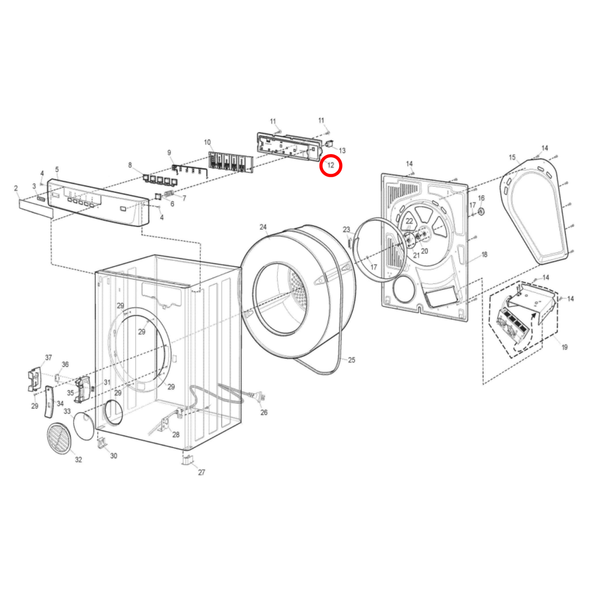 Parts diagram showing 8581333001304 for Electrolux dryer models