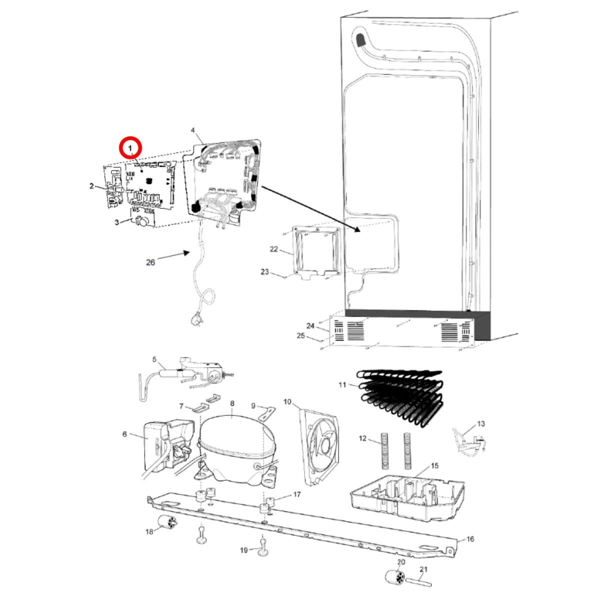 Parts diagram showing 973925060313039 for Westinghouse fridge models