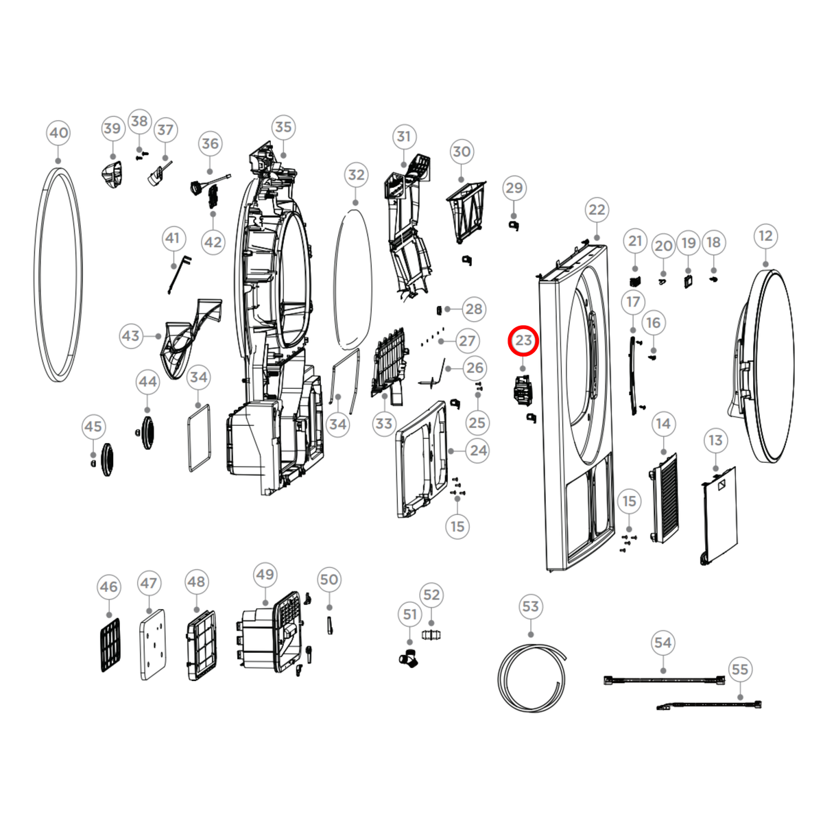 Parts diagram showing H0180801230 for Fisher & Paykel & Haier dryer models