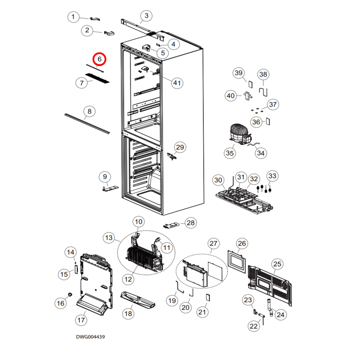 Parts diagram showing H0064001621 for Haier fridge models
