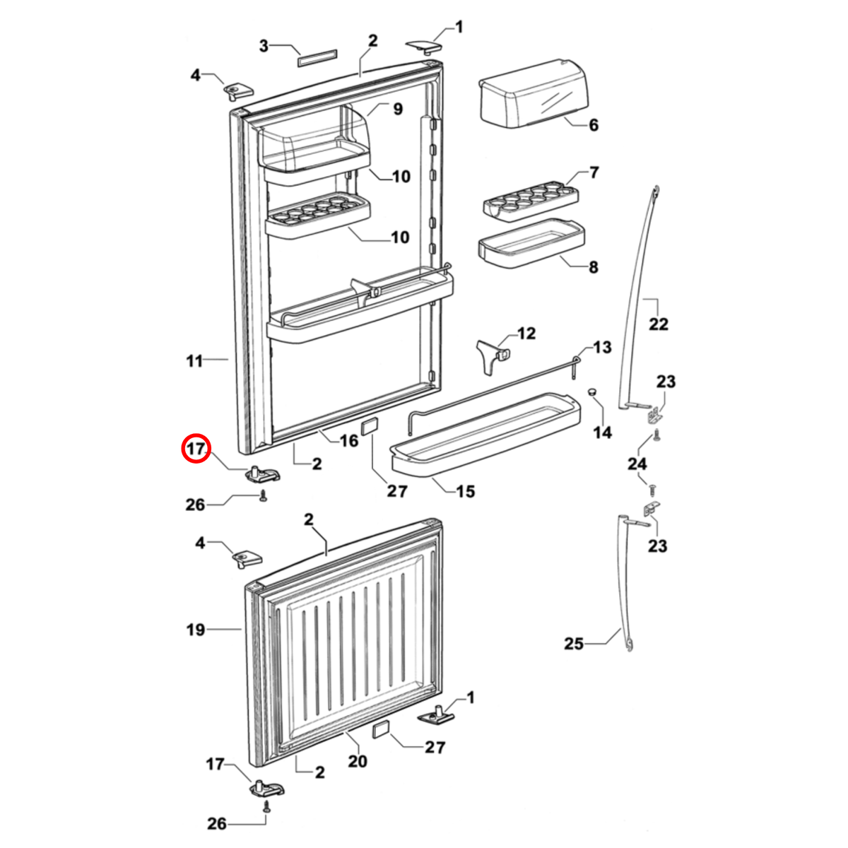 Parts diagram showing 842237 for Fisher & Paykel fridge models