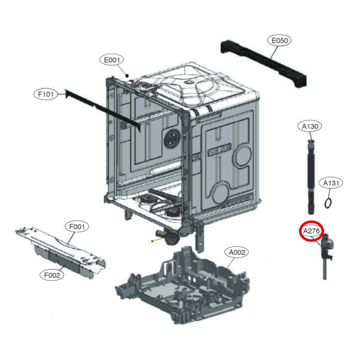 Parts diagram showing 5215DD1001E for LG dishwasher models