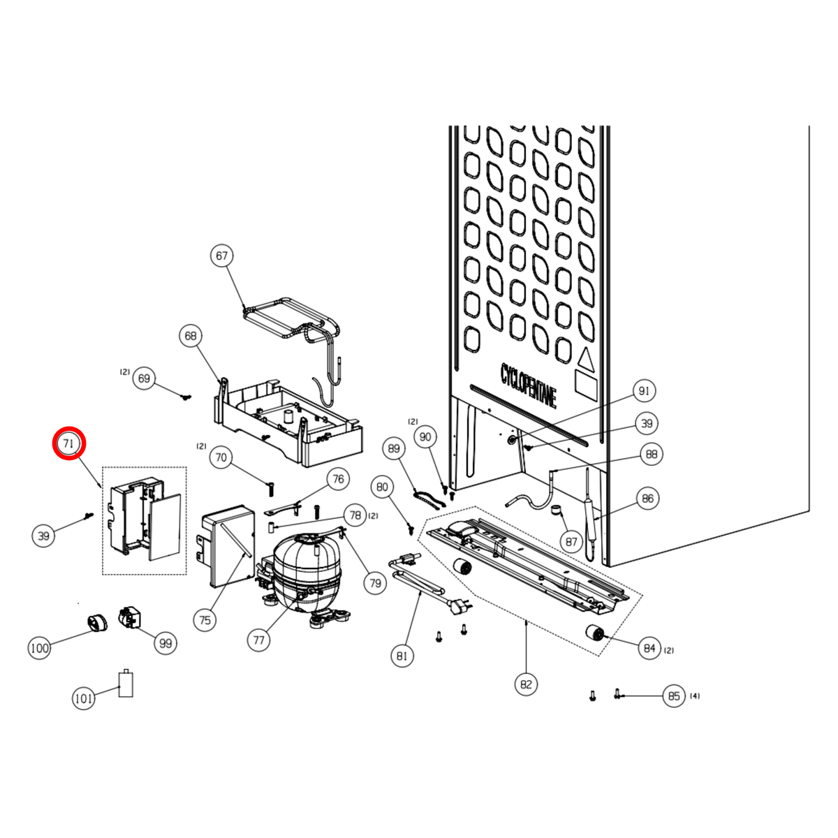 Parts diagram showing K2203752 for Hisense fridge models