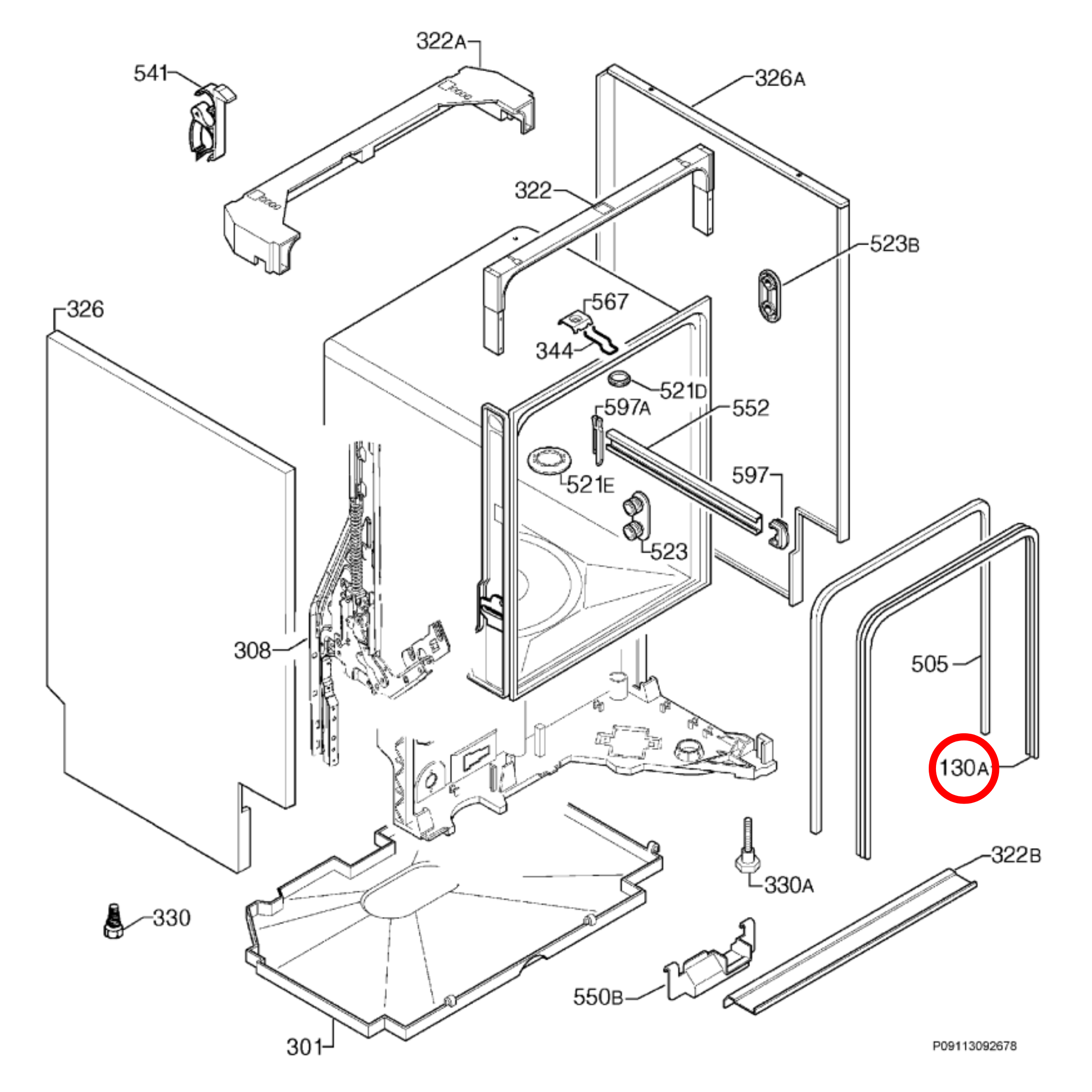 1171265448 Dishlex, Electrolux Dishwasher Main Door Seal - 1524445010