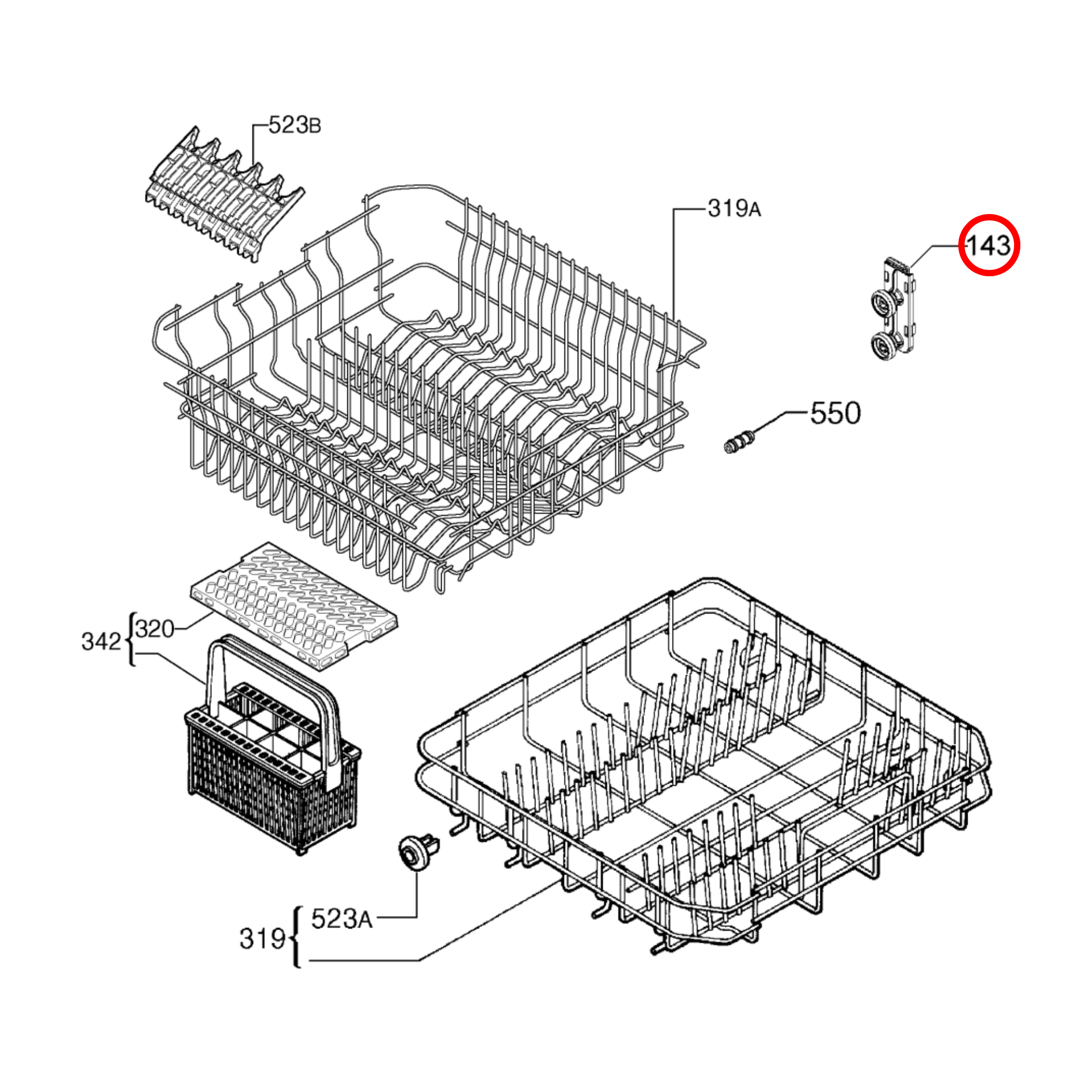 1561285105 Dishlex, Simpson Dishwasher Roller Basket Adjustment Rear