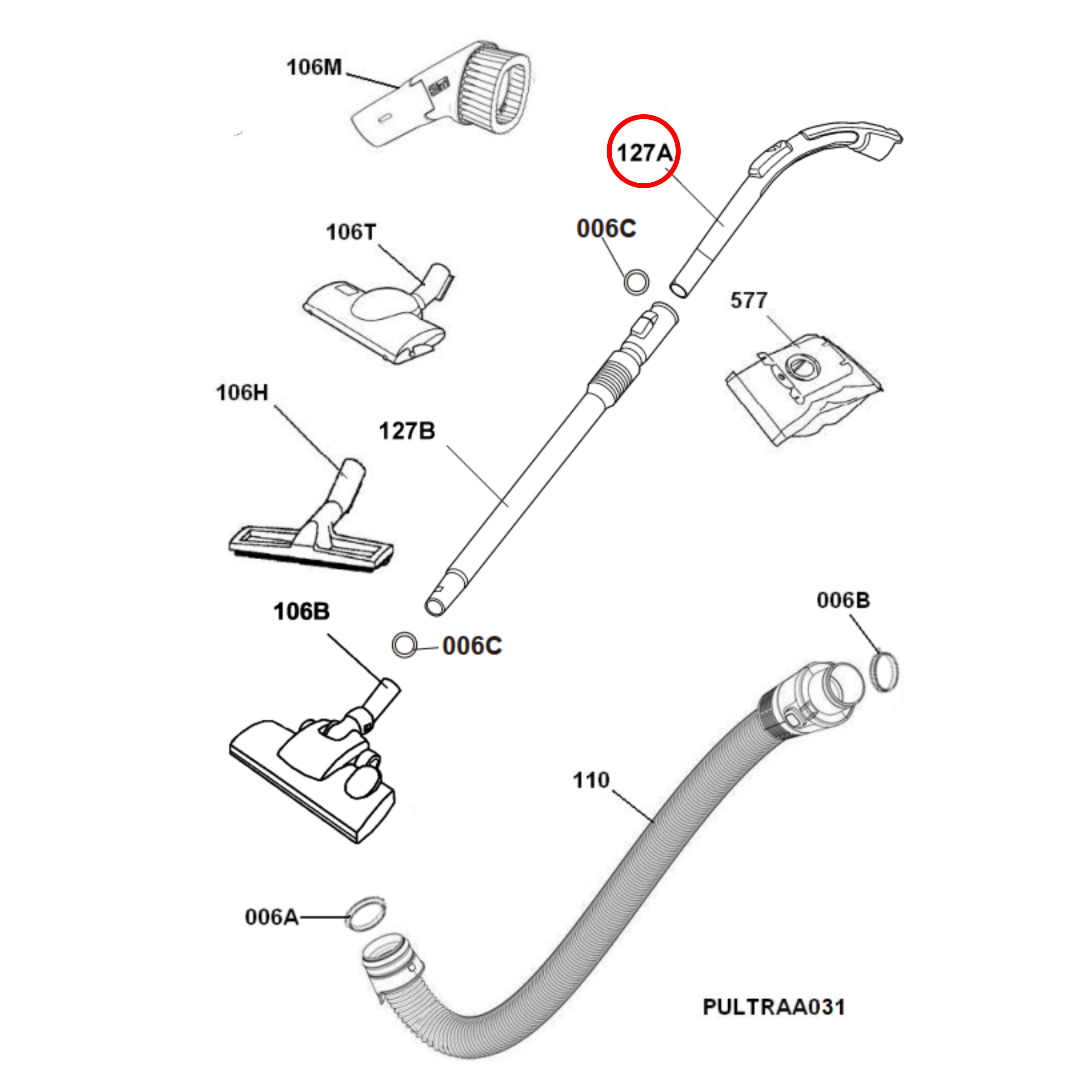 2193712110 Electrolux Vacuum Cleaner Handle - 2193712136