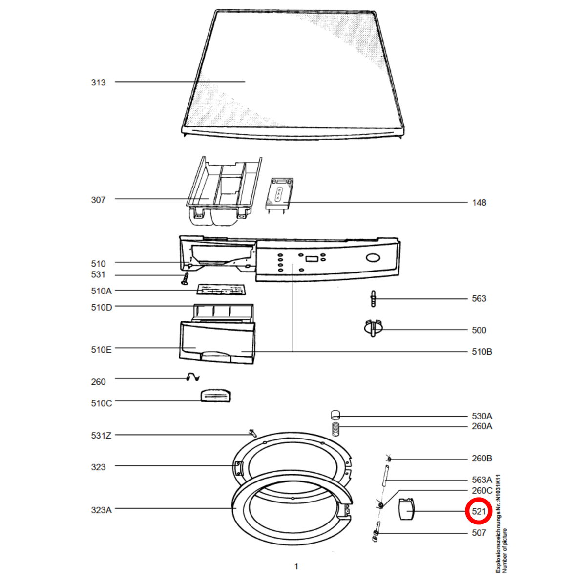 1108254002 AEG Washing Machine Door Handle