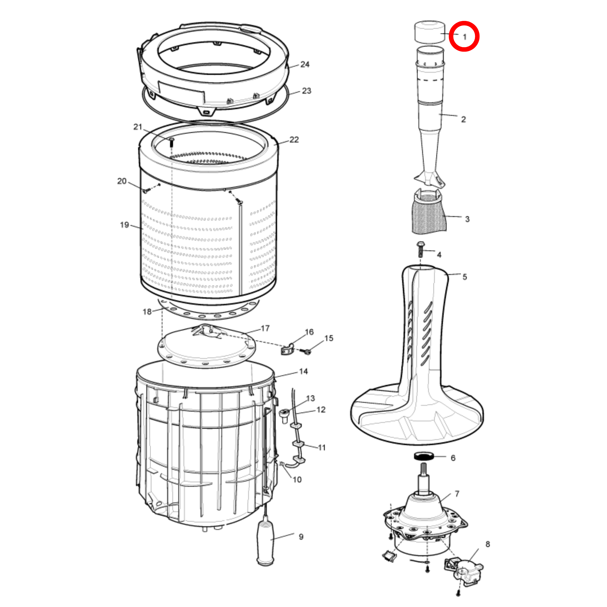 0007204001 Simpson, Westinghouse Top Load Washing Machine Agitator Dispenser Cap - 0088201006