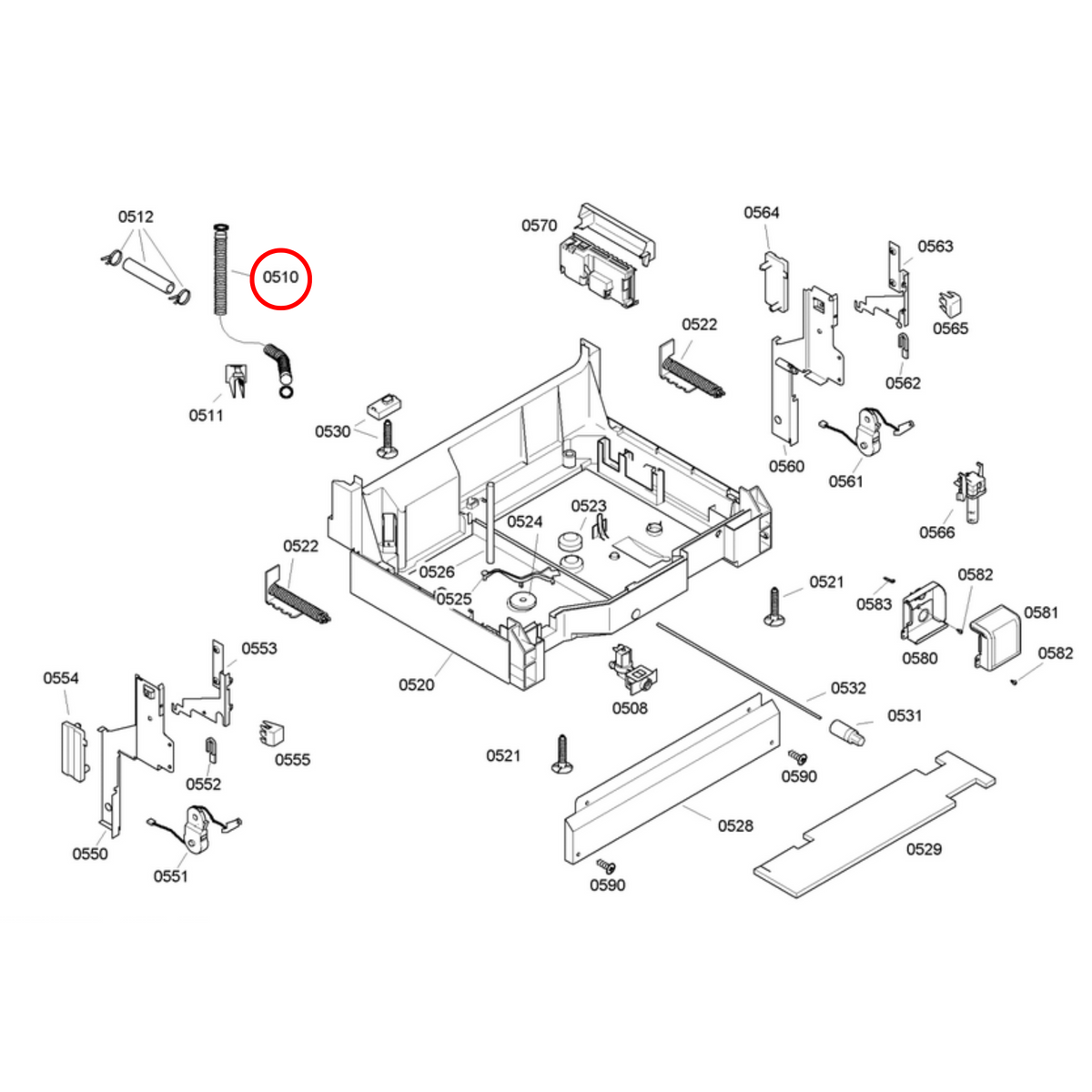 Parts diagram showing 00298564 for Bosch dishwasher models
