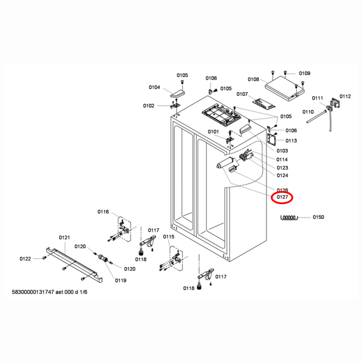 Parts diagram showing 00640565 for Bosch fridge models