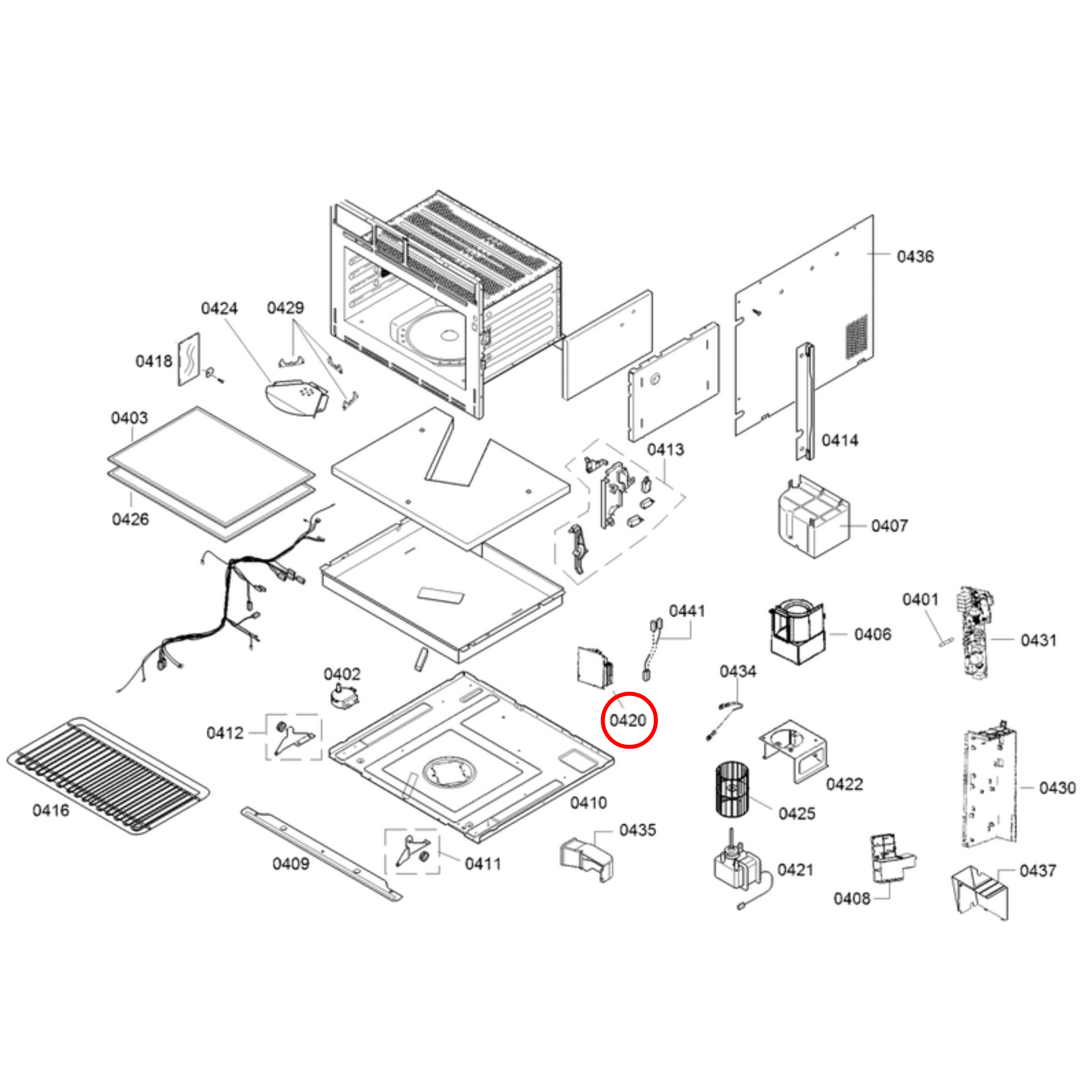 Parts diagram showing 00647895 for Bosch microwave models