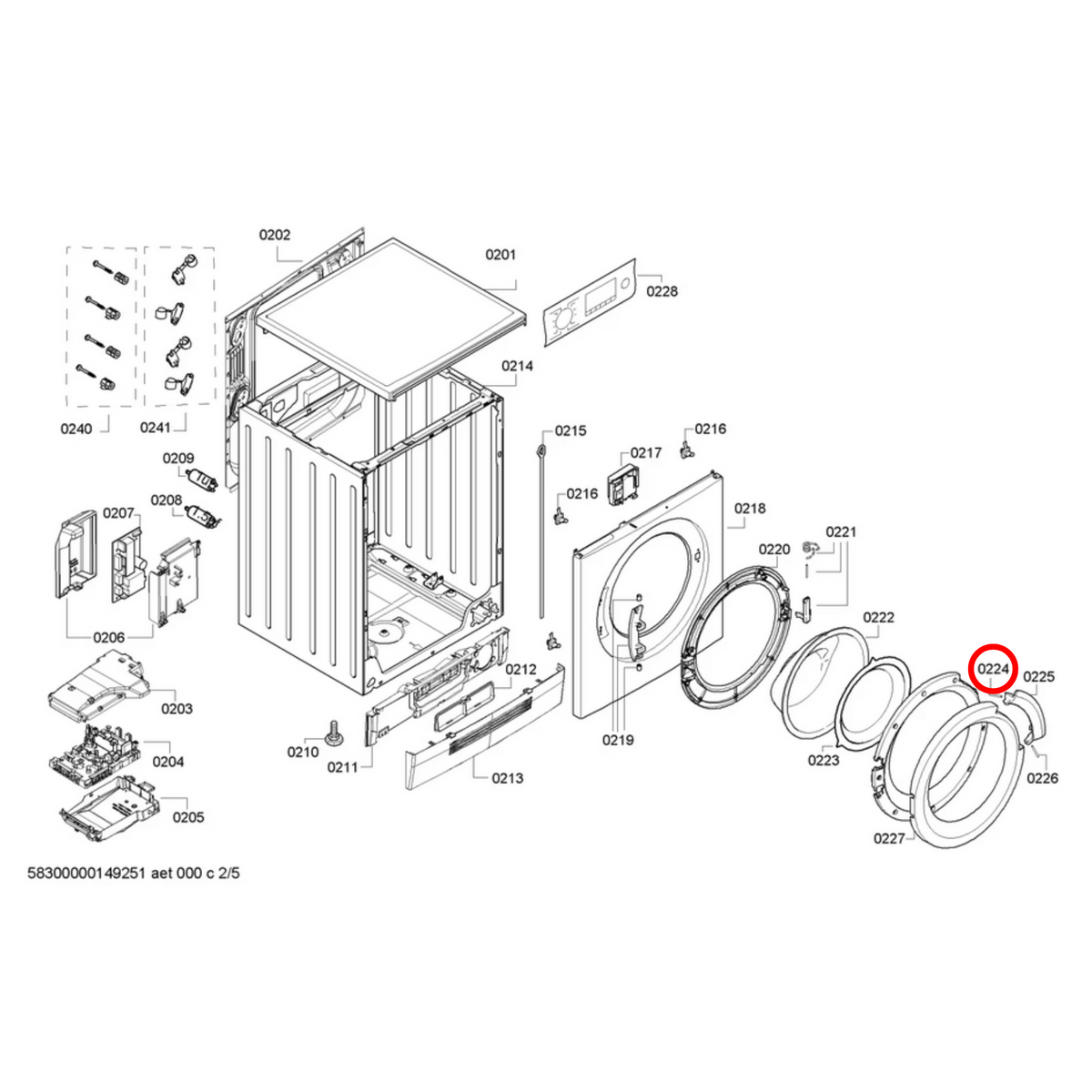 Parts diagram showing 00707516 for Bosch dryer models