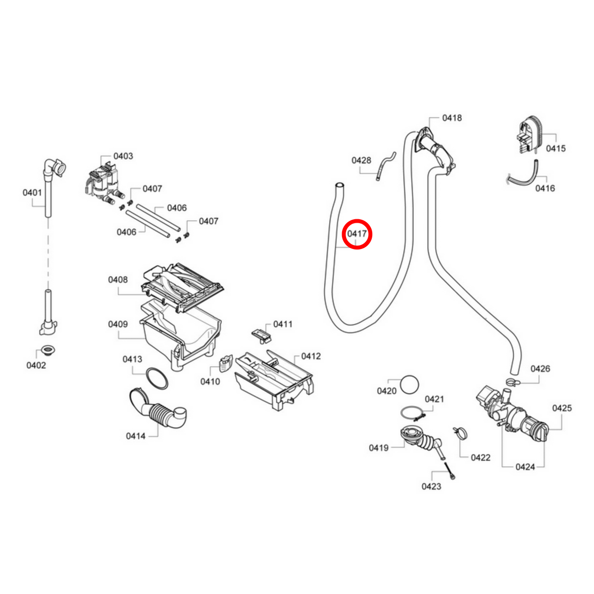 Parts diagram showing 00742722 for Bosch washing machine models
