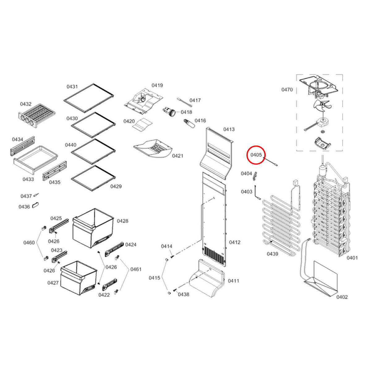 Parts diagram showing 12030450 for Bosch fridge models