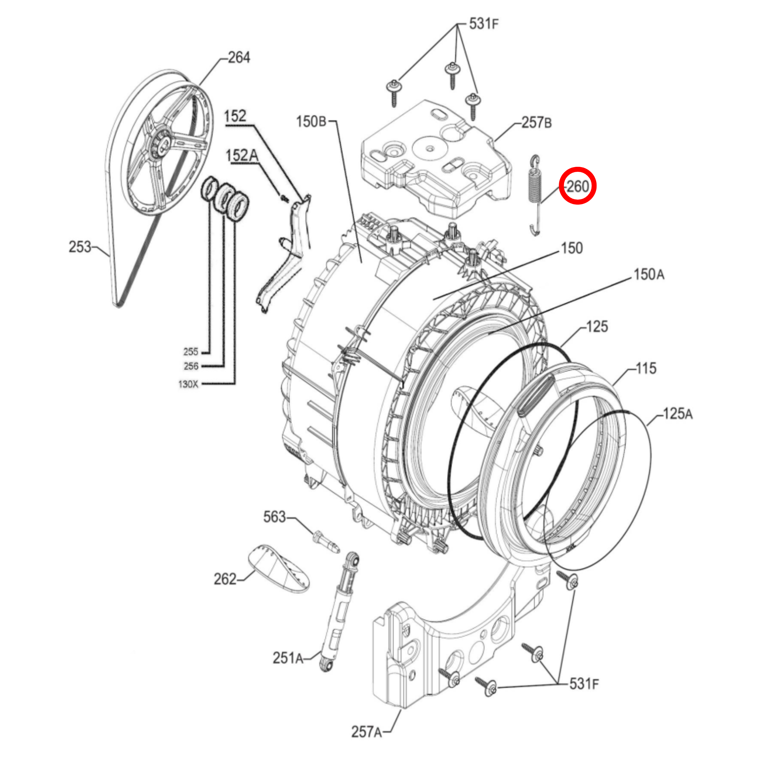 1327684112 AEG, Electrolux, Westinghouse Washing Machine Tub Support Spring - 132768411