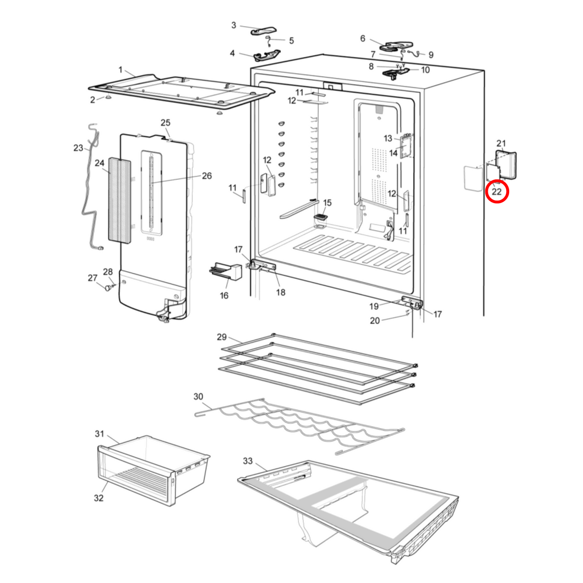 Parts diagram showing 140010288276 for Westinghouse fridge models