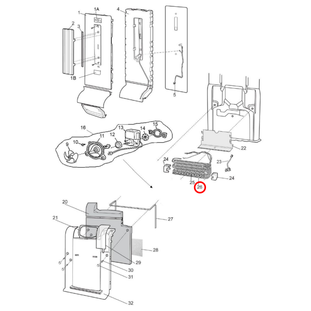 Parts diagram showing 140010582264 for Westinghouse fridge models