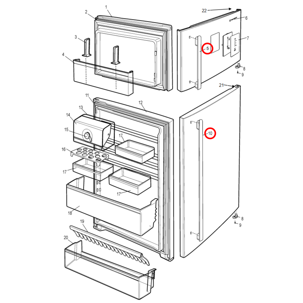 Parts diagram showing 140018825012 for Westinghouse fridge models