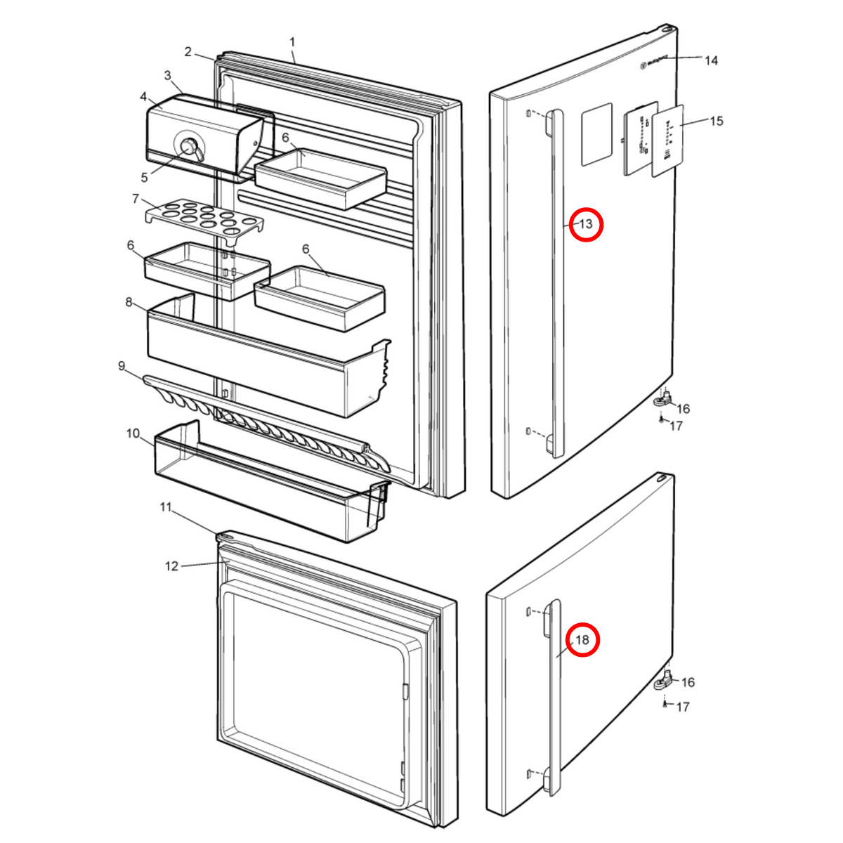 Parts diagram showing 140023448016 for Westinghouse fridge models