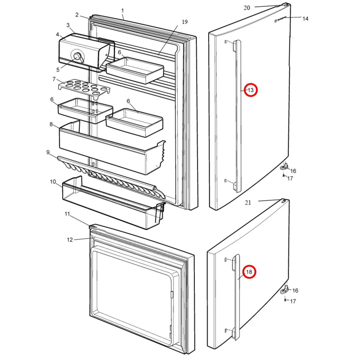 Parts diagram showing 140023448024 for Westinghouse fridge models