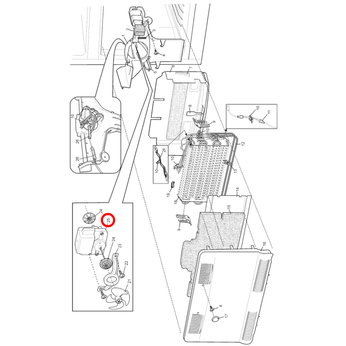Parts diagram showing 140071363042 for Kelvinator & Westinghouse fridge models