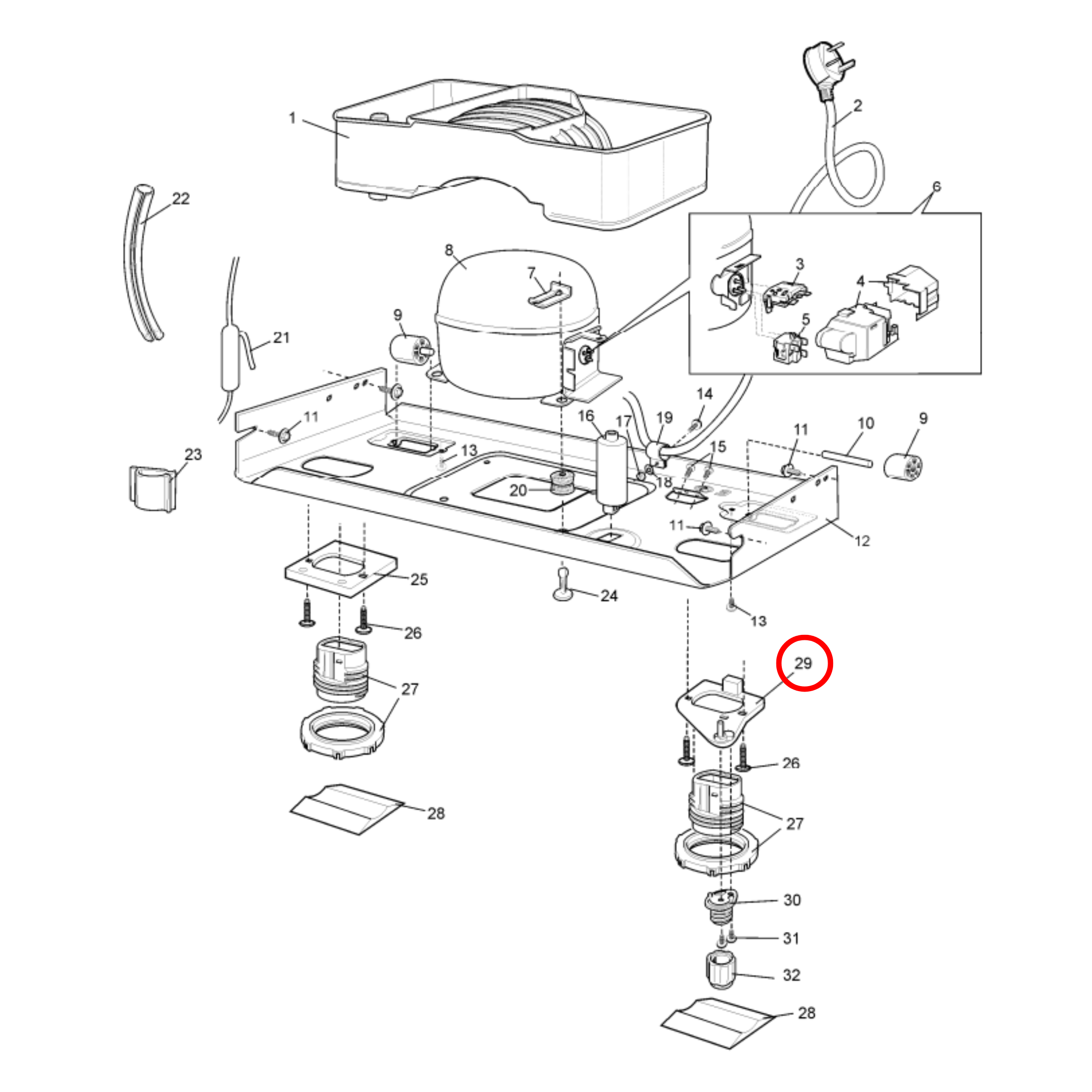 50289255007 Westinghouse Fridge Door Bottom Hinge Plate Left Hand - 1447211