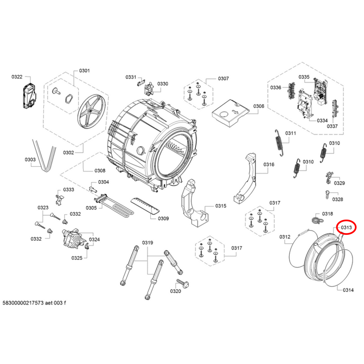 20002384 Bosch Washing Machine Door Seal With Lighting Socket and Socket for Circulation Hose - image 2