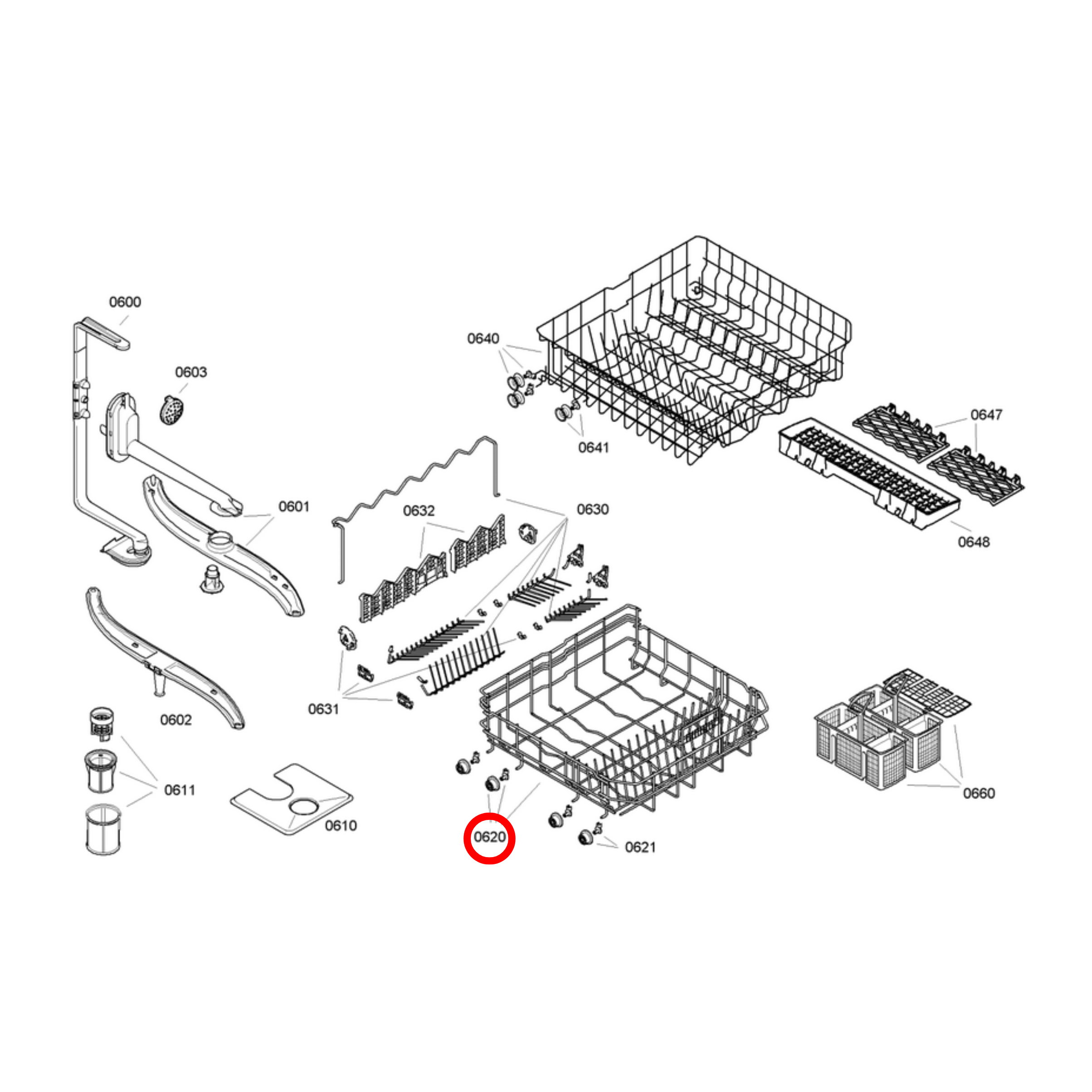 20002904 Bosch Dishwasher Lower Basket Assembly - 00680997
