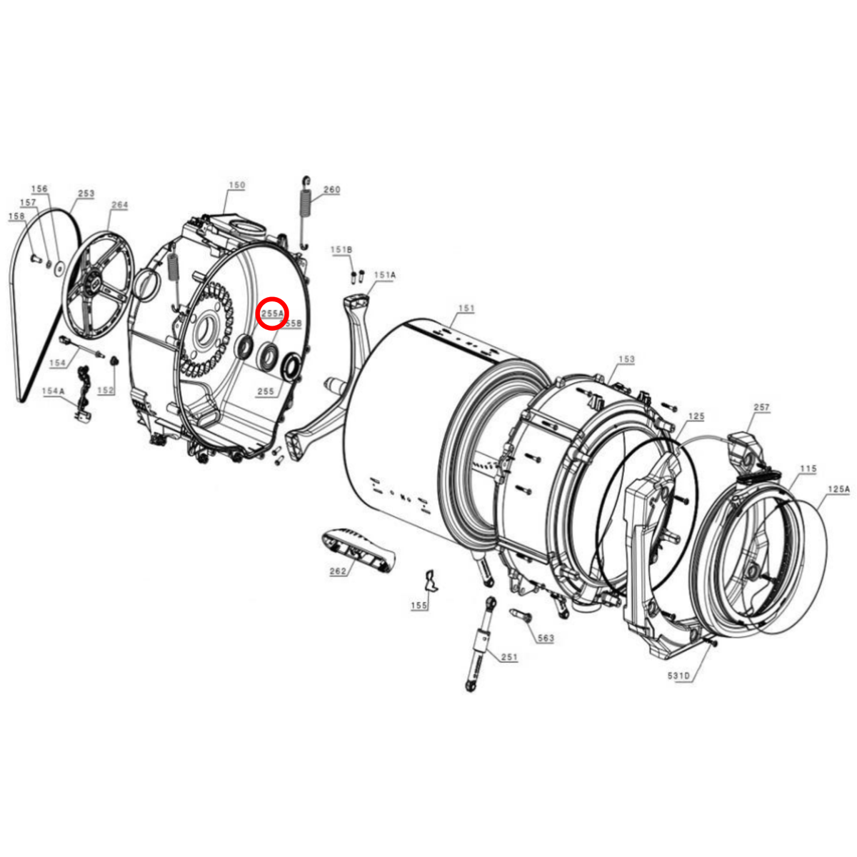 Parts diagram showing 4055919734 for Electrolux & Simpson washing machine models