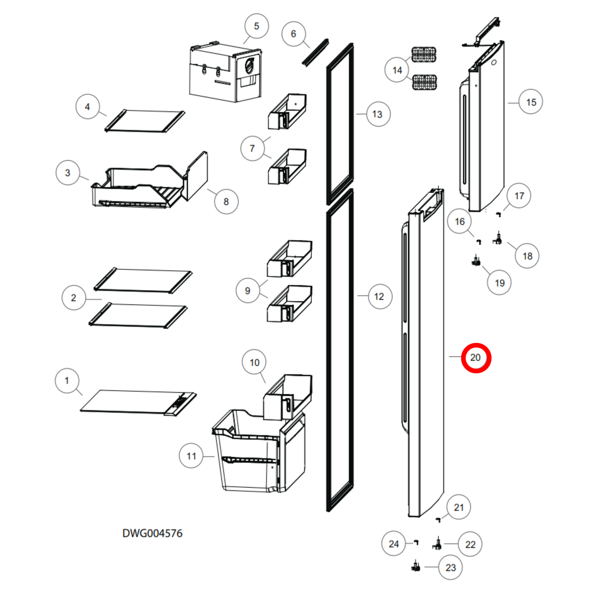 Parts diagram showing HR05X01235 for Fisher & Paykel & Haier fridge models