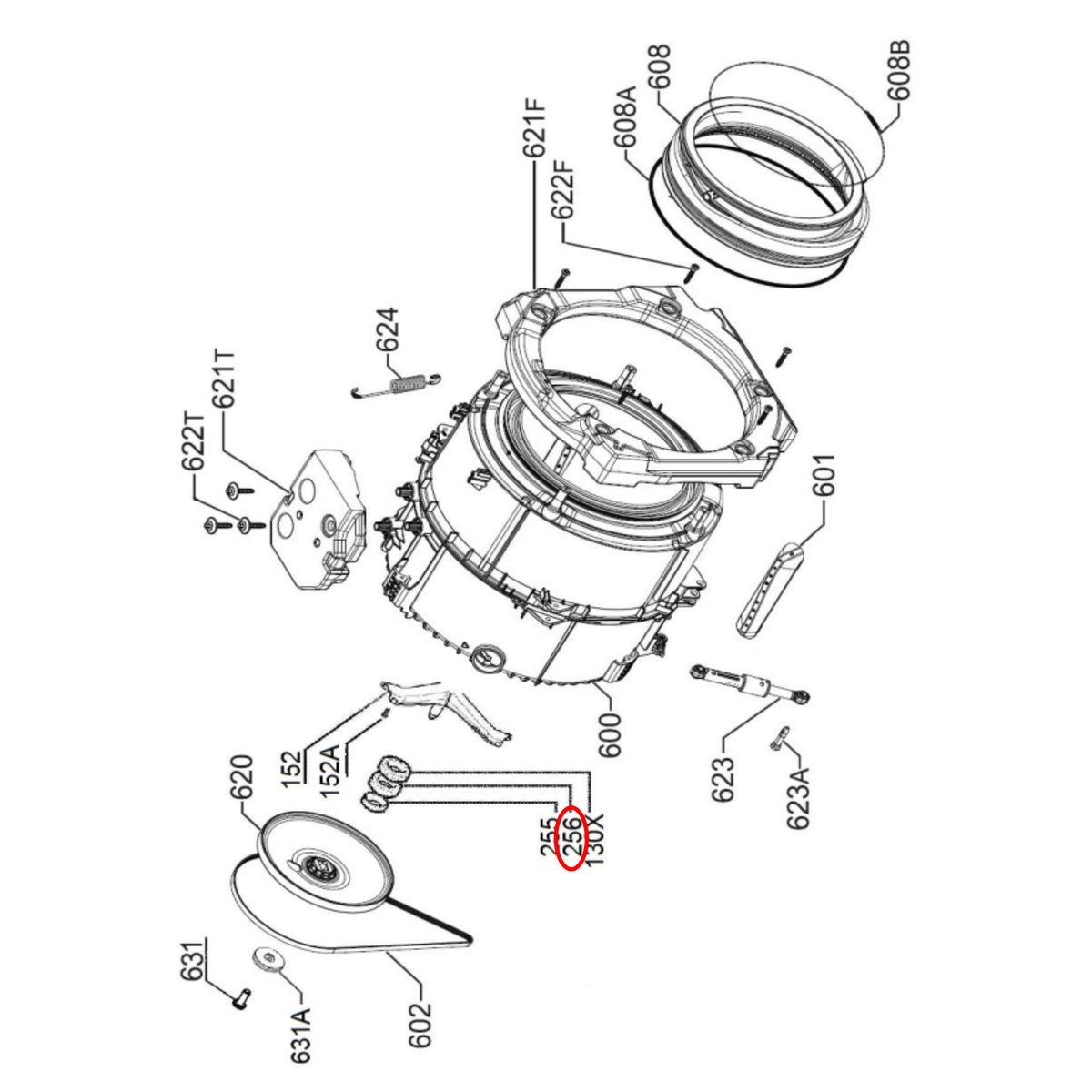 Parts diagram showing 8583790800004 for Simpson & Electrolux washing machine models