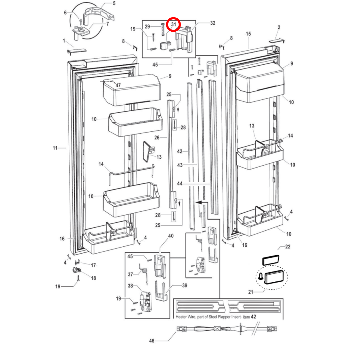 Parts diagram showing 837039 for Fisher & Paykel fridge models