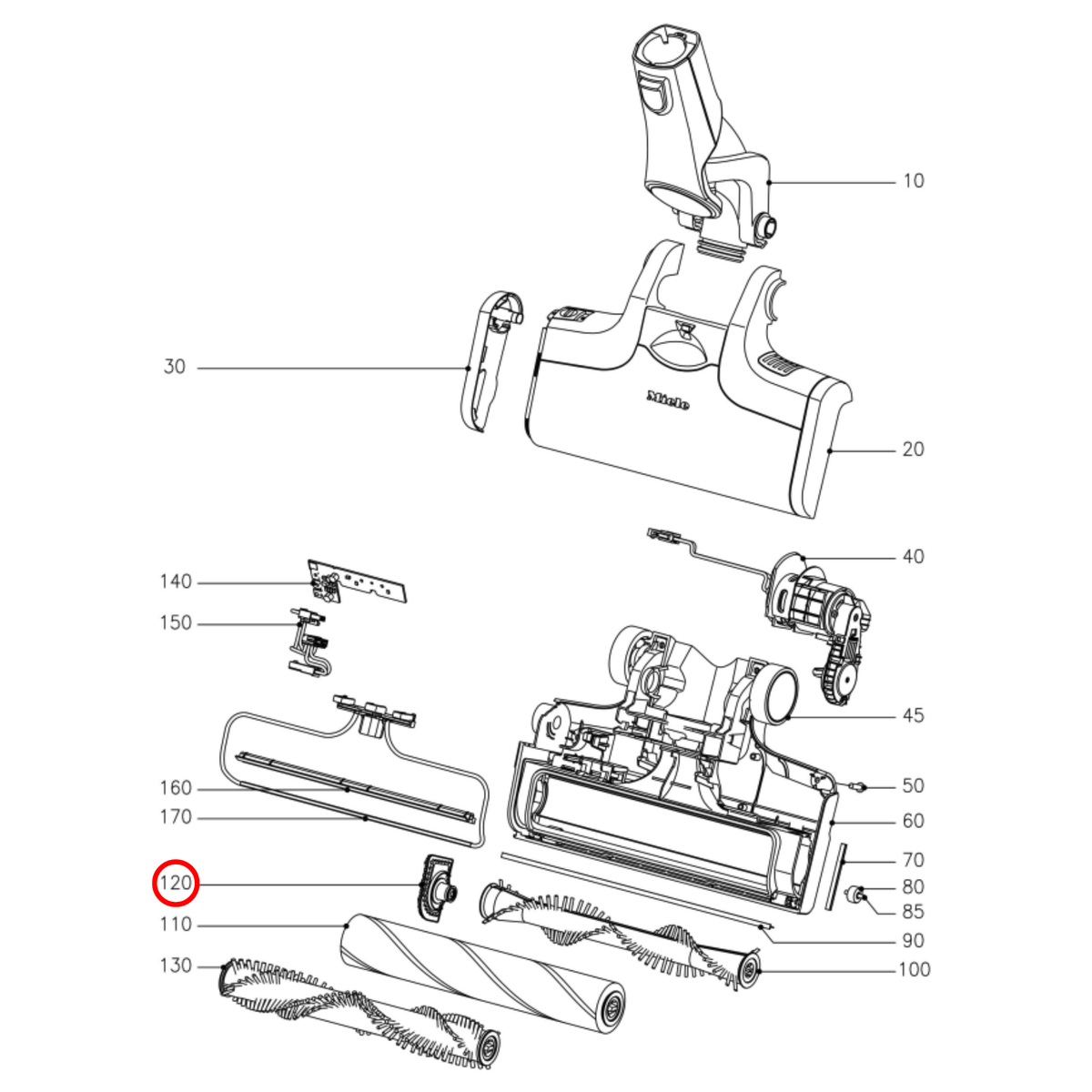 Parts diagram showing 10832394 for Miele vacuum cleaner models