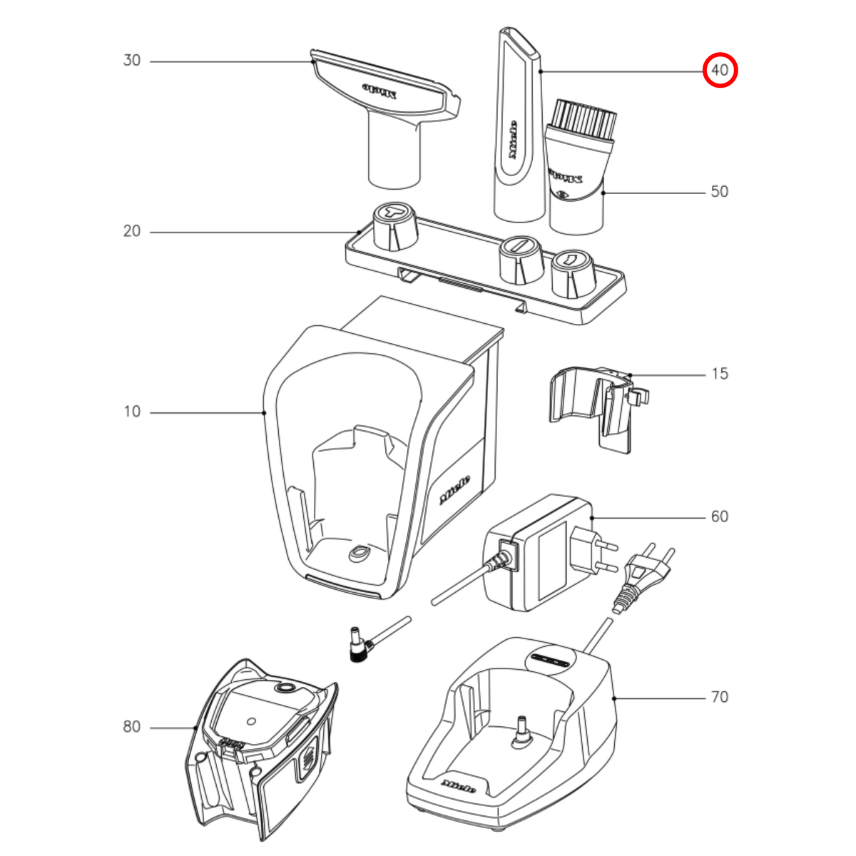 Parts diagram showing 12518930 for Miele vacuum cleaner models
